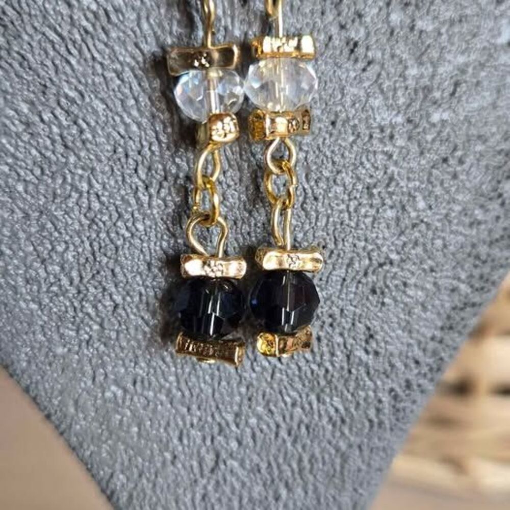 Handmade Blue & Crystal Beaded Dangle Earrings Mixed New & Repurposed Materials